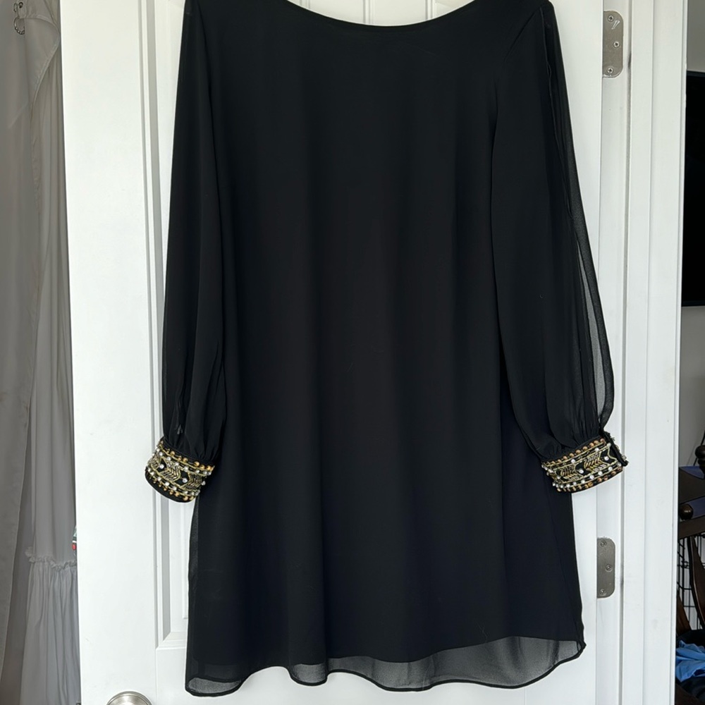 Dress, semi formal, open shoulder and arm, size 1x, black
